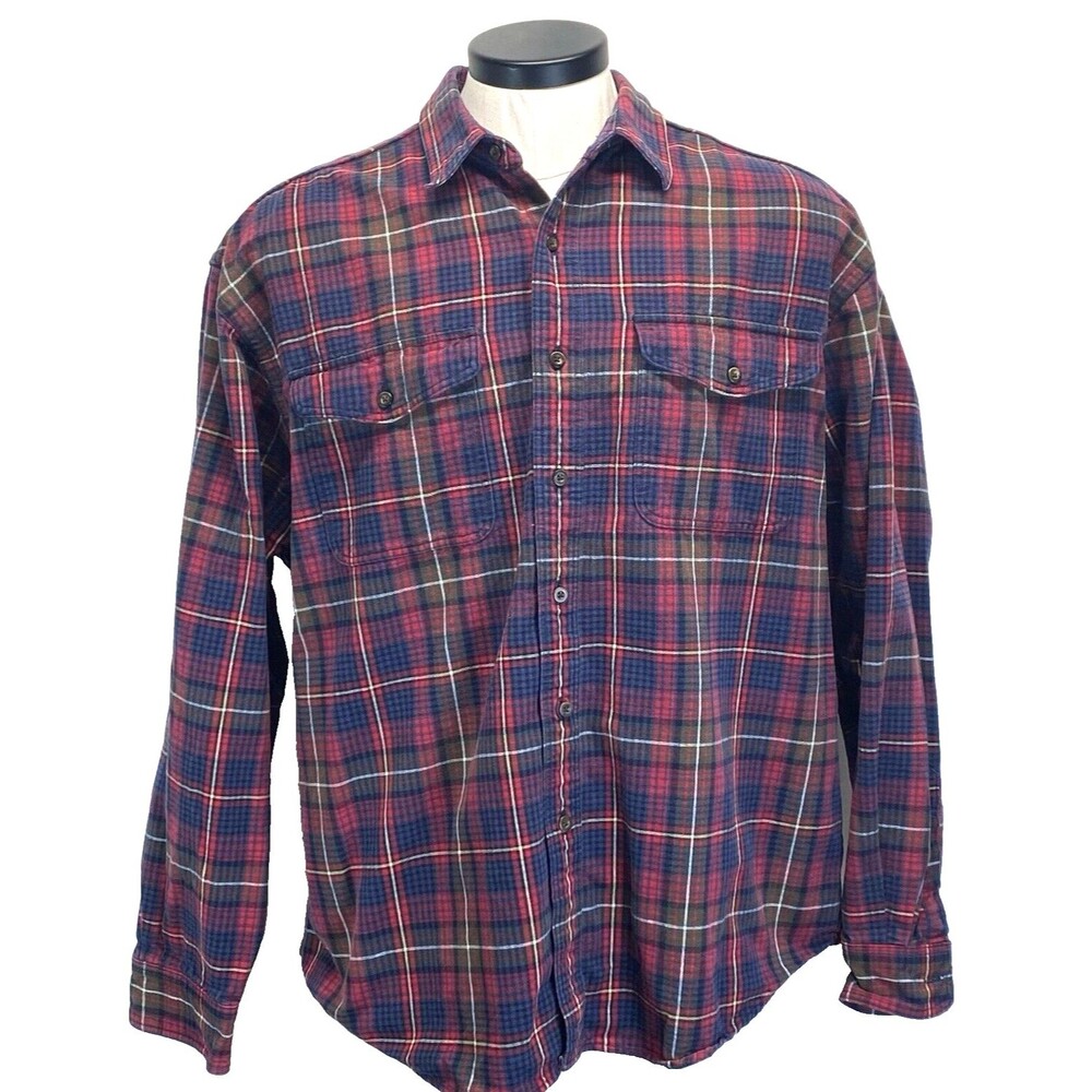 Eddie Bauer Shirt Men's XL Heavy Flannel Plaid Button Up Long Sleeve Pockets